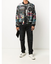 Мужской разноцветный бомбер с принтом от Moschino