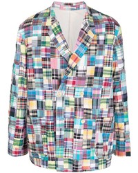 Разноцветный двубортный пиджак в шотландскую клетку