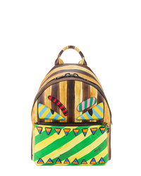 Мужской разноцветный кожаный рюкзак с принтом от Fendi