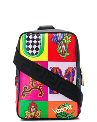 Мужской разноцветный кожаный рюкзак с принтом от Versace