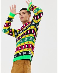 Разноцветный новогодний свитер с круглым вырезом