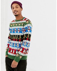 Мужской разноцветный новогодний свитер с круглым вырезом от Threadbare