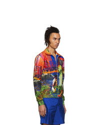 Мужской разноцветный свитер на молнии с принтом от Prada