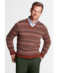 Разноцветный свитер с v-образным вырезом