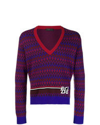 Разноцветный свитер с v-образным вырезом с принтом