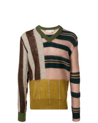 Мужской разноцветный свитер с v-образным вырезом от Marni