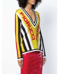 Женский разноцветный свитер с v-образным вырезом от Fiorucci