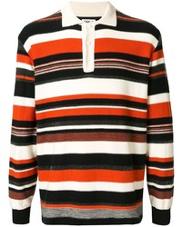 Мужской разноцветный свитер с воротником поло в горизонтальную полоску от Coohem