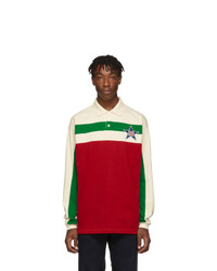 Мужской разноцветный свитер с воротником поло в горизонтальную полоску от Gucci