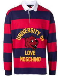 Мужской разноцветный свитер с воротником поло в горизонтальную полоску от Love Moschino