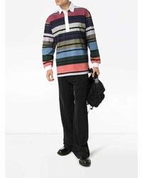 Мужской разноцветный свитер с воротником поло в горизонтальную полоску от JW Anderson