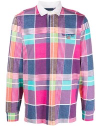 Разноцветный свитер с воротником поло в шотландскую клетку