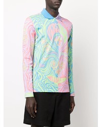 Мужской разноцветный свитер с воротником поло с принтом от Versace