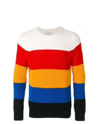 Мужской разноцветный свитер с круглым вырезом в горизонтальную полоску от AMI Alexandre Mattiussi