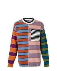 Мужской разноцветный свитер с круглым вырезом в горизонтальную полоску от Andrea Pompilio