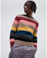 Мужской разноцветный свитер с круглым вырезом в горизонтальную полоску от Antony Morato