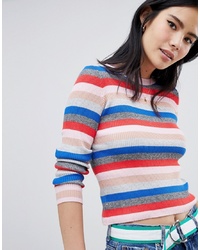 Женский разноцветный свитер с круглым вырезом в горизонтальную полоску от Bershka