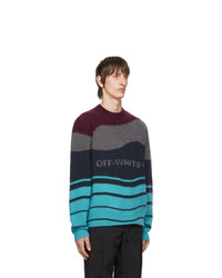 Мужской разноцветный свитер с круглым вырезом в горизонтальную полоску от Off-White