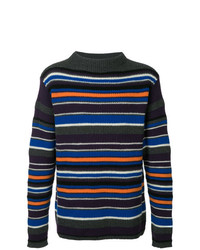 Мужской разноцветный свитер с круглым вырезом в горизонтальную полоску от Coohem