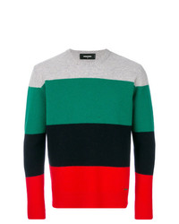Мужской разноцветный свитер с круглым вырезом в горизонтальную полоску от DSQUARED2