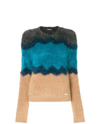 Женский разноцветный свитер с круглым вырезом в горизонтальную полоску от Dsquared2