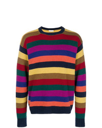 Мужской разноцветный свитер с круглым вырезом в горизонтальную полоску от Etro