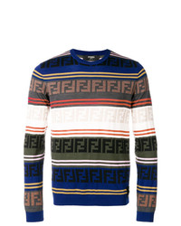 Мужской разноцветный свитер с круглым вырезом в горизонтальную полоску от Fendi
