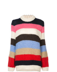 Женский разноцветный свитер с круглым вырезом в горизонтальную полоску от Ganni