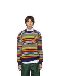 Мужской разноцветный свитер с круглым вырезом в горизонтальную полоску от Gucci