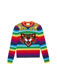 Мужской разноцветный свитер с круглым вырезом в горизонтальную полоску от Gucci