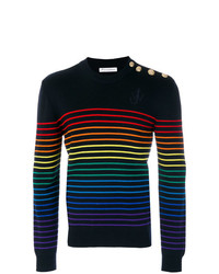 Мужской разноцветный свитер с круглым вырезом в горизонтальную полоску от JW Anderson