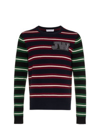 Мужской разноцветный свитер с круглым вырезом в горизонтальную полоску от JW Anderson