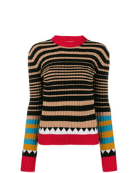 Женский разноцветный свитер с круглым вырезом в горизонтальную полоску от La Doublej