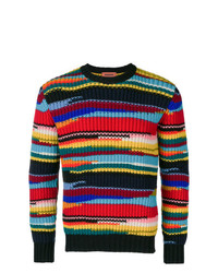 Мужской разноцветный свитер с круглым вырезом в горизонтальную полоску от Missoni