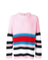 Мужской разноцветный свитер с круглым вырезом в горизонтальную полоску от MSGM