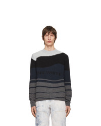 Мужской разноцветный свитер с круглым вырезом в горизонтальную полоску от Off-White