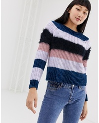 Женский разноцветный свитер с круглым вырезом в горизонтальную полоску от Only