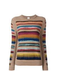 Женский разноцветный свитер с круглым вырезом в горизонтальную полоску от Paul Smith Black Label