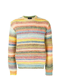 Мужской разноцветный свитер с круглым вырезом в горизонтальную полоску от Paura