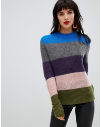 Женский разноцветный свитер с круглым вырезом в горизонтальную полоску от Pieces