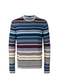 Мужской разноцветный свитер с круглым вырезом в горизонтальную полоску от Prada