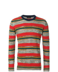 Мужской разноцветный свитер с круглым вырезом в горизонтальную полоску от Roberto Collina