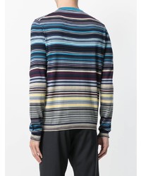 Мужской разноцветный свитер с круглым вырезом в горизонтальную полоску от Prada
