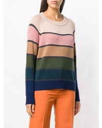 Женский разноцветный свитер с круглым вырезом в горизонтальную полоску от Roberto Collina