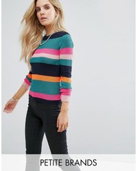 Женский разноцветный свитер с круглым вырезом в горизонтальную полоску