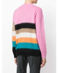 Женский разноцветный свитер с круглым вырезом из мохера в горизонтальную полоску от N°21