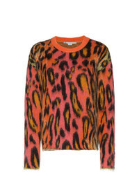 Разноцветный свитер с круглым вырезом из мохера с леопардовым принтом