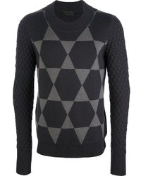 Разноцветный свитер с круглым вырезом с геометрическим рисунком