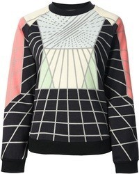 Разноцветный свитер с круглым вырезом с геометрическим рисунком