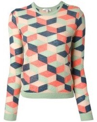 Женский разноцветный свитер с круглым вырезом с геометрическим рисунком от Carven